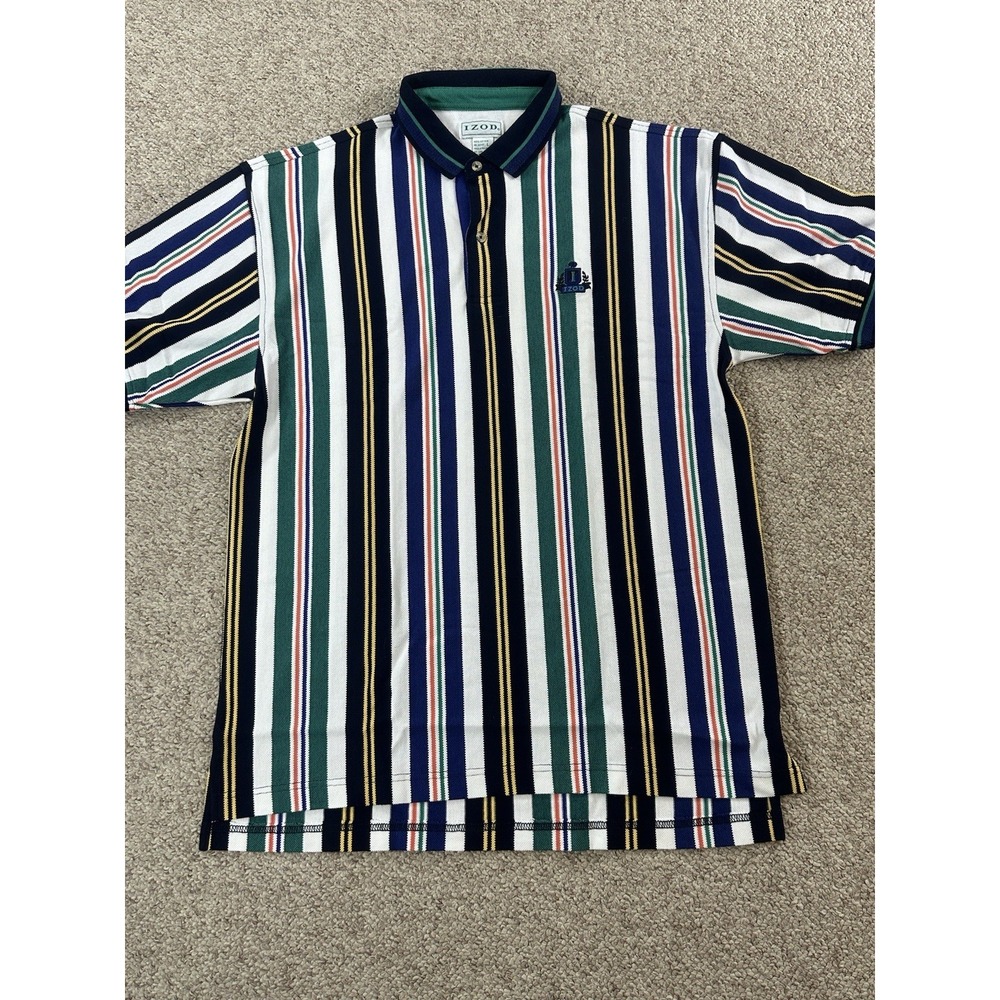 Vintage Izod Rugby Polo Short Sleeve Shirt Men's Size Large Preppy 90's Y2K